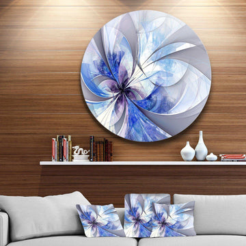 Blue Large Symmetrical Fractal Flower - Floral Oversized Circle Metal Wall Art